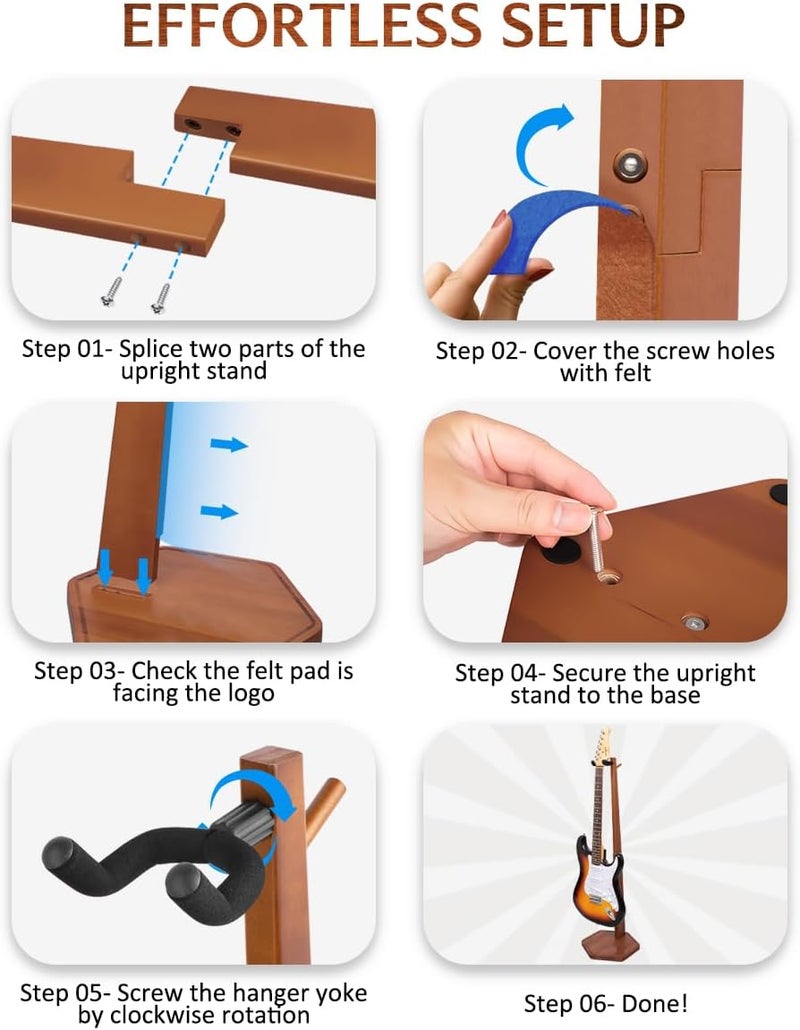 STRICH Acoustic Guitar Stand, HardWood 35.4" Height Floor Guitar Dispaly, Walnut Guitars Holder with Hanger for Home, Studio (FH1, Guitar Display) - Image 5